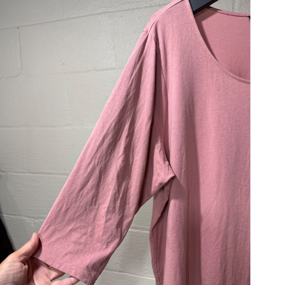 Tahari Women 3X Dusty Rose Scoop Neck 3/4 Sleeve Cotton Top relaxed fit soft - Picture 4 of 6